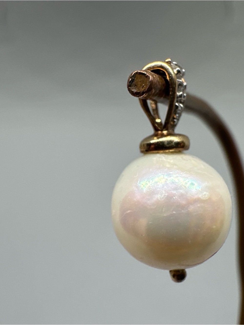 Vintage Solid 14K Yellow Gold Pendant With Diamond And Genuine 10MM Pearl - Picture 5 of 12
